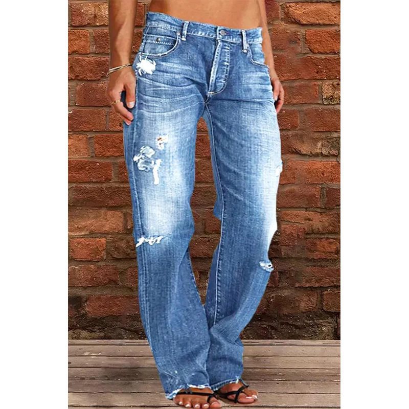 Damen Lockere Destroyed-Jeans mit weitem Bein und niedriger Taille Shop Nory
