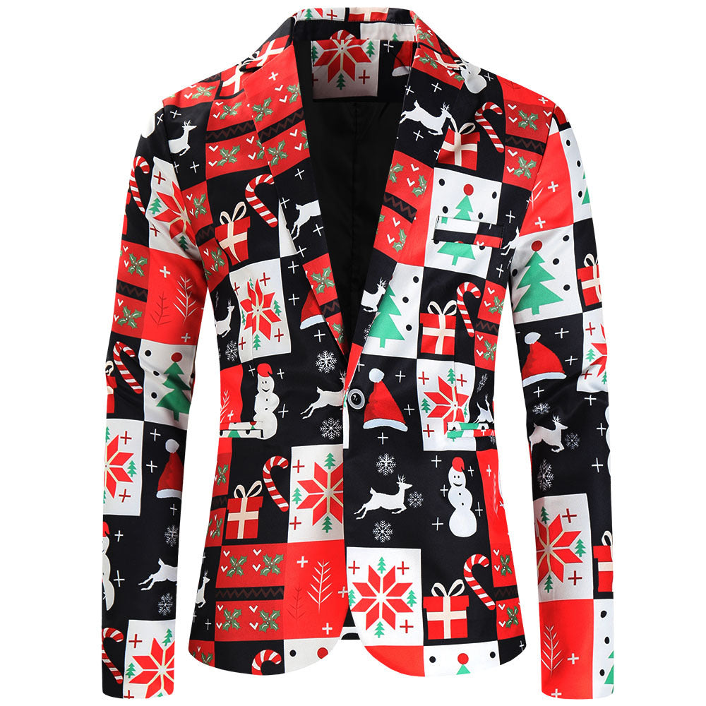 Damen Weihnachtliches Slim-Fit-Sakko mit Allover Rentier- und Tannenbaum-Print Shop Nory