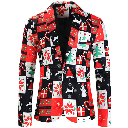 Damen Weihnachtliches Slim-Fit-Sakko mit Allover Rentier- und Tannenbaum-Print Shop Nory
