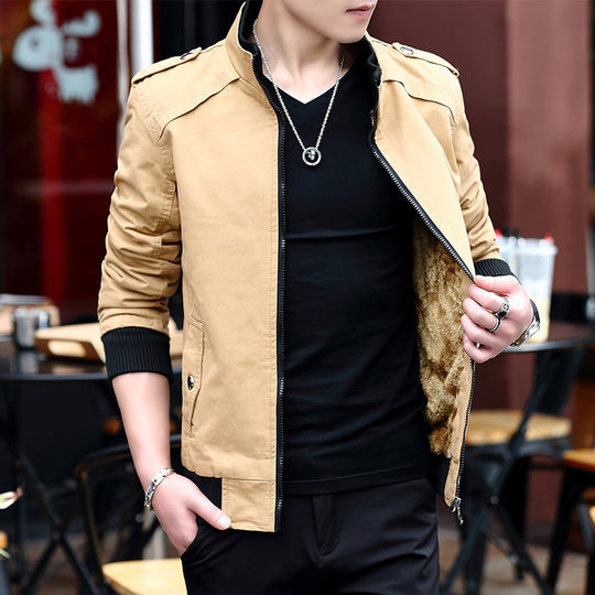 Herren leichter Canvas‑Bomber mit Teddyfleece‑Innenfutter, Epauletten und Rippbündchen Shop Nory