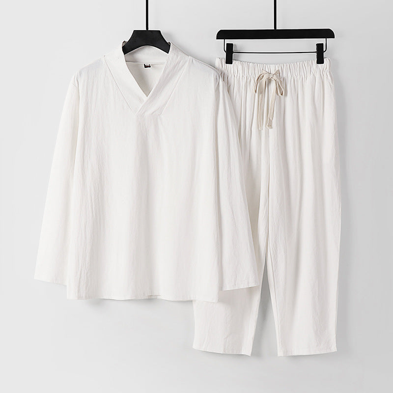 Herren Leichtes, weites Loungewear-Set mit V-Ausschnitt und Kordelbund Shop Nory