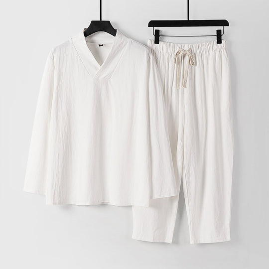 Herren Leichtes, weites Loungewear-Set mit V-Ausschnitt und Kordelbund Shop Nory