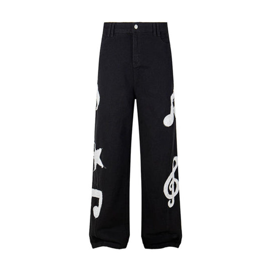 Damen Jeans mit hohem Bund, weitem Beinverlauf, Stick- und Destroy-Details Shop Nory