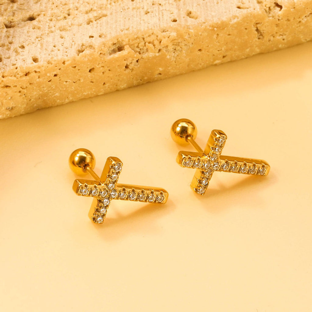Damen Ohrringe mit Kreuzdesign und funkelnden Zirkonia Shop Nory