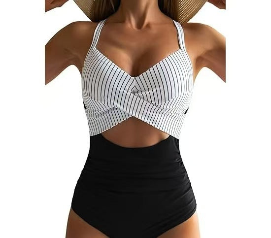 Damen Cut-Out Badeanzug mit Kreuzgurt