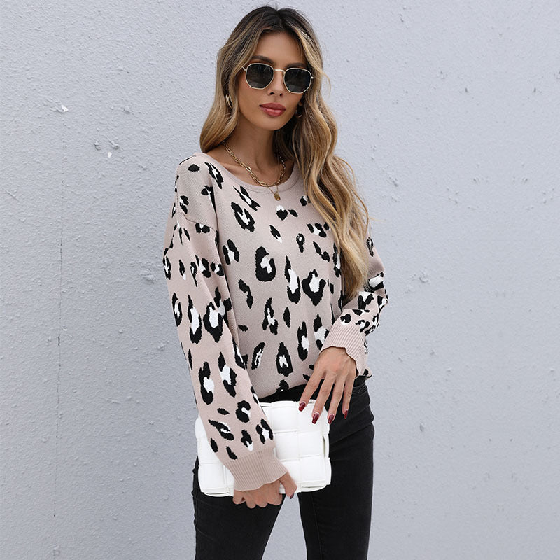 Damen Leichter Jacquard-Strickpullover mit Animal-Print und geripptem Saum Shop Nory
