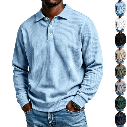 Herren Langarm-Poloshirt mit Waffelstruktur und Baumwollmix Shop Nory