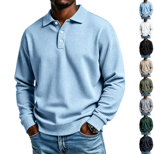 Herren Langarm-Poloshirt mit Waffelstruktur und Baumwollmix Shop Nory