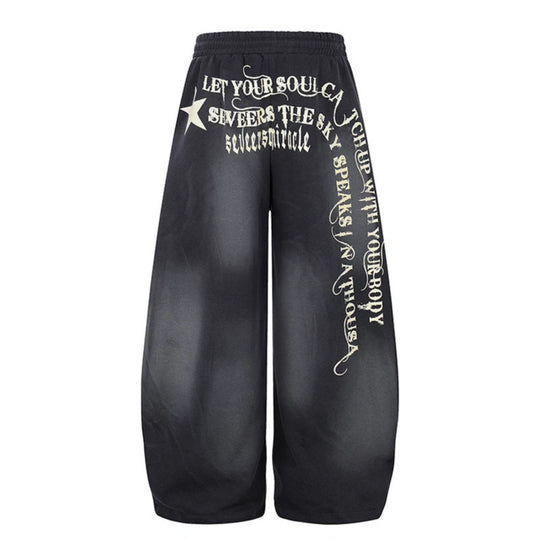 Damen Weite Palazzo-Jogginghose mit Komfortbund, Kordelzug und typografischem Seitenprint Shop Nory