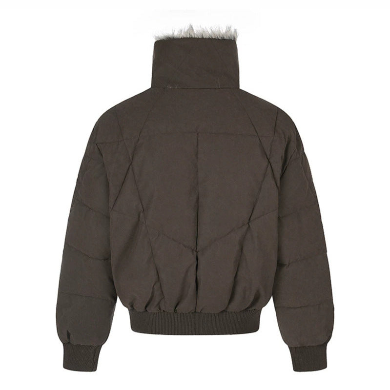 Damen gesteppte Bomberjacke mit Kunstfellbesatz, hohem Stehkragen und schrägen Reißverschlusstaschen Shop Nory