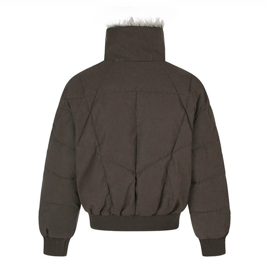 Damen gesteppte Bomberjacke mit Kunstfellbesatz, hohem Stehkragen und schrägen Reißverschlusstaschen Shop Nory