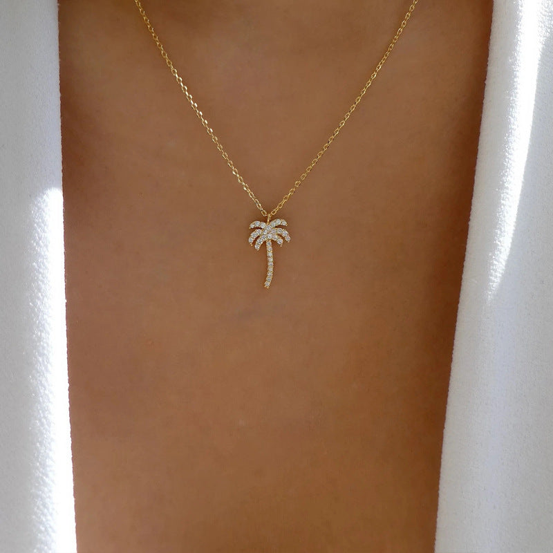 Damen Halskette mit glitzerndem Palmenanhänger Shop Nory