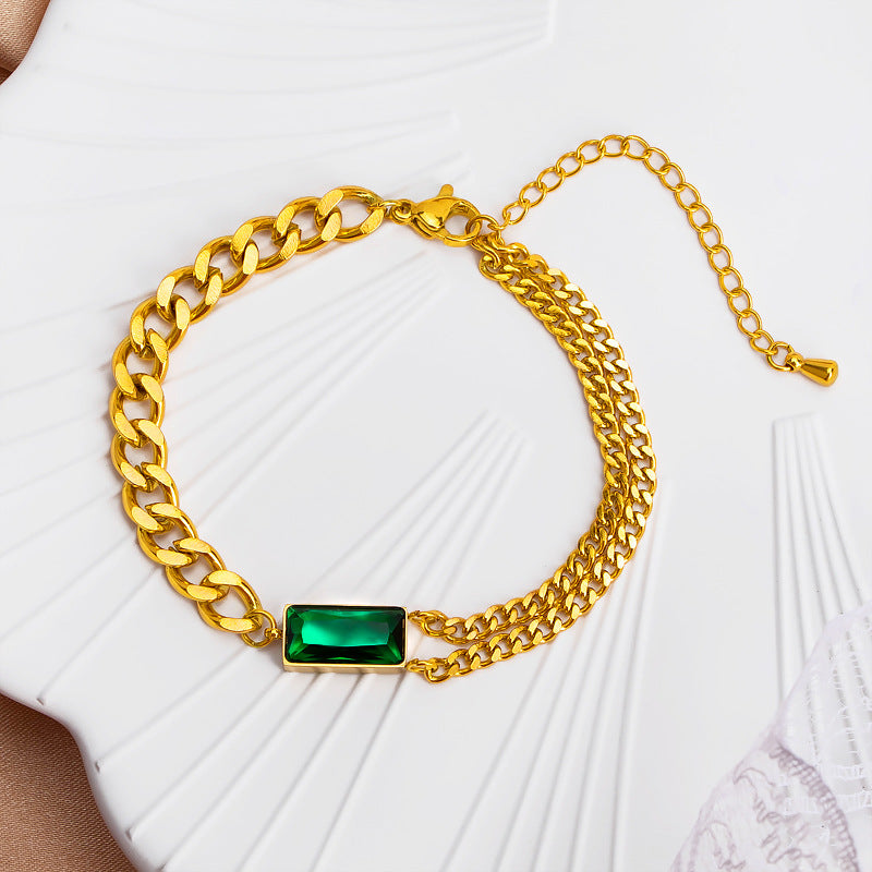 Damen Fußkette mit luxuriösem grünen Kristallelement Shop Nory