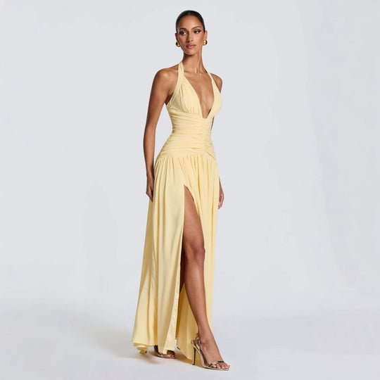 Damen Elegantes Maxikleid mit halterlosem Ausschnitt und raffiniertem Faltenwurf