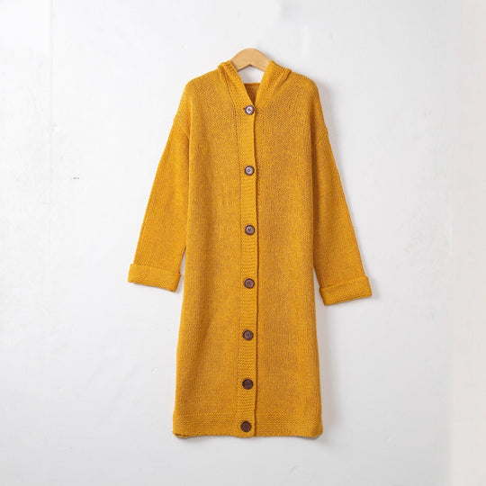 Damen Kapuzen-Longcardigan aus mitteldickem Rippstrick mit durchgehender Knopfleiste und lockerem Oversize-Schnitt Shop Nory