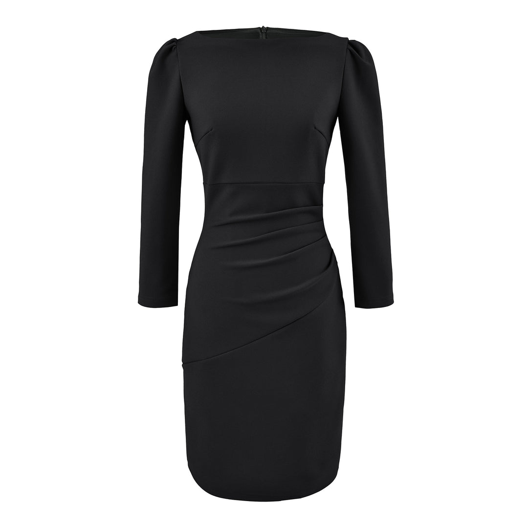 Damen Figurbetontes Midikleid mit geraffter Wickeloptik und langen Ärmeln Shop Nory