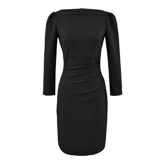 Damen Figurbetontes Midikleid mit geraffter Wickeloptik und langen Ärmeln Shop Nory