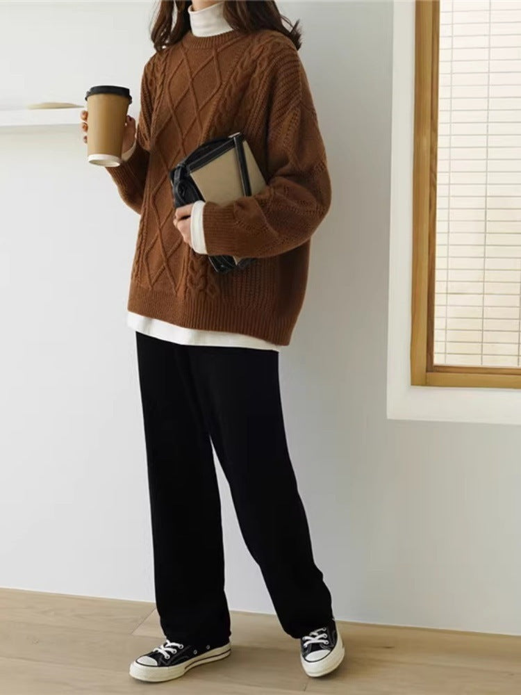 Damen Oversize Zopfmuster-Strickpullover mit Ajour‑Details und geripptem Saum Shop Nory