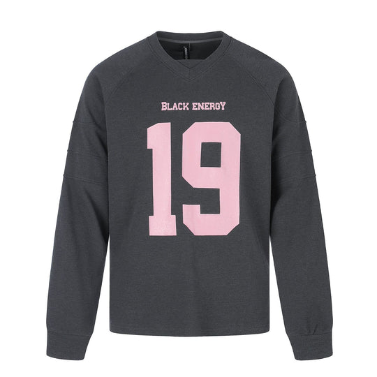 Damen Oversize Sweatshirt mit V‑Ausschnitt, Raglanärmeln und Frontprint Shop Nory