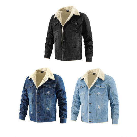 Herren Denimjacke mit Teddyfutter im Used-Look und Knopfleiste Shop Nory