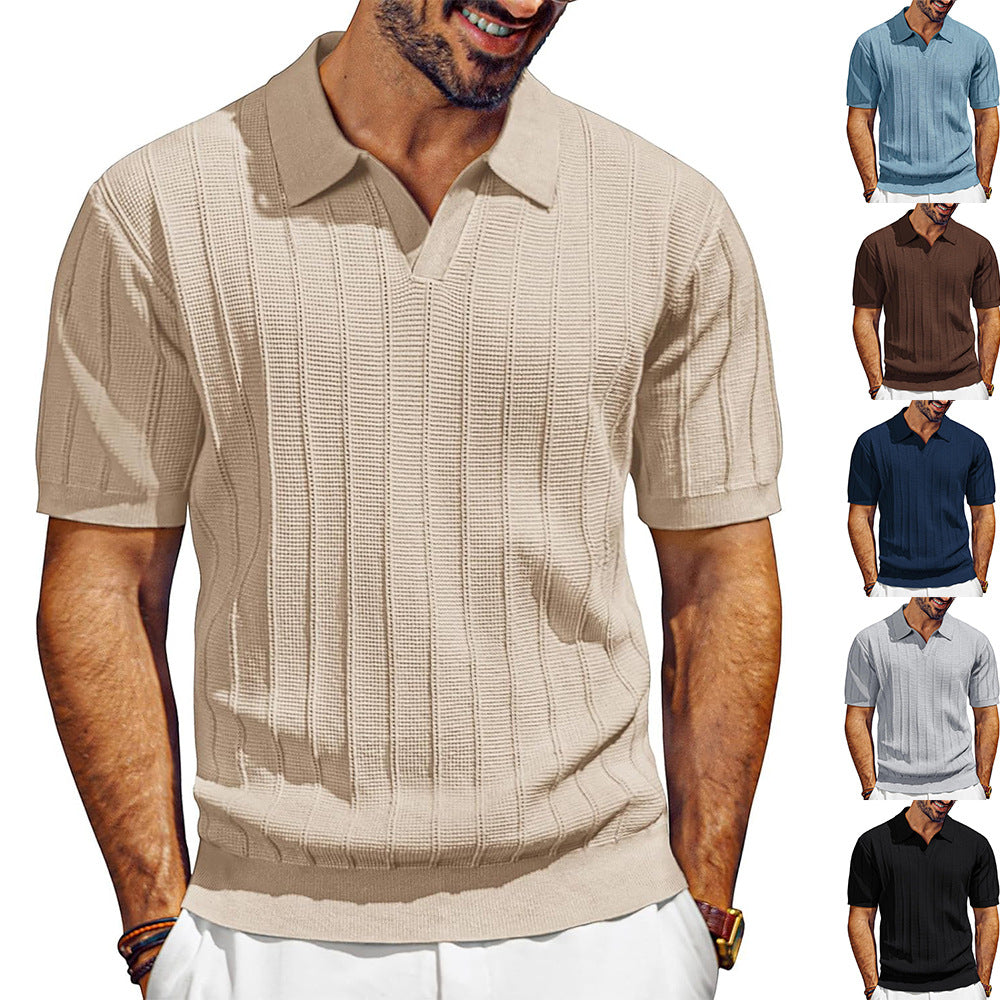 Herren leichtes Kurzarm Strick-Poloshirt mit strukturiertem Rippmuster Shop Nory