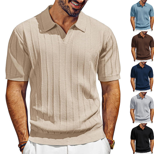 Herren leichtes Kurzarm Strick-Poloshirt mit strukturiertem Rippmuster Shop Nory