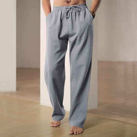 Herren nan lockere Leinen-Baumwoll-Freizeithose mit elastischem Bund und Kordelzug