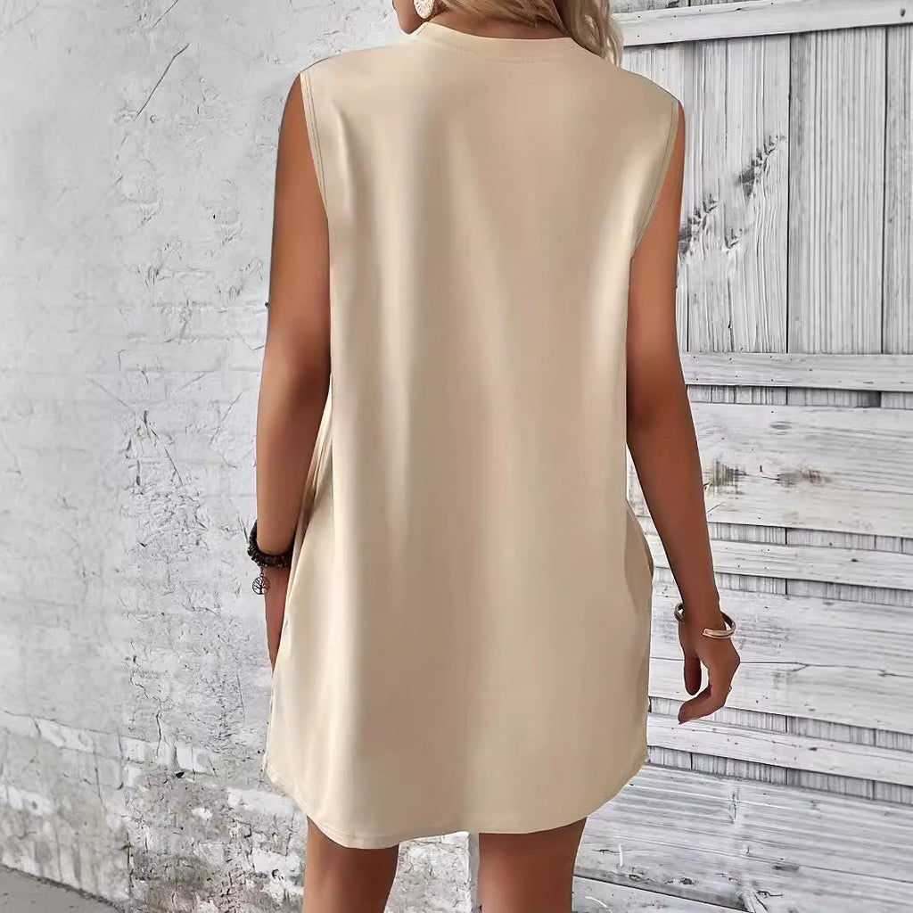 Damen lässiges T-Shirt Kleid mit Taschen und Rundhalsausschnitt