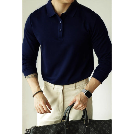 Herren Modisches Langarm-Polohemd mit feinem Strukturdesign Shop Nory
