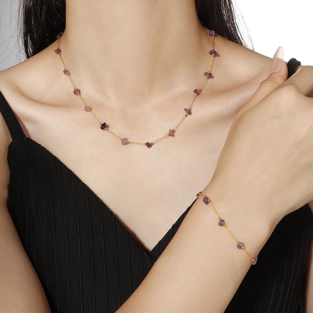 Damen elegante Kette mit Amethyst-Elementen Shop Nory