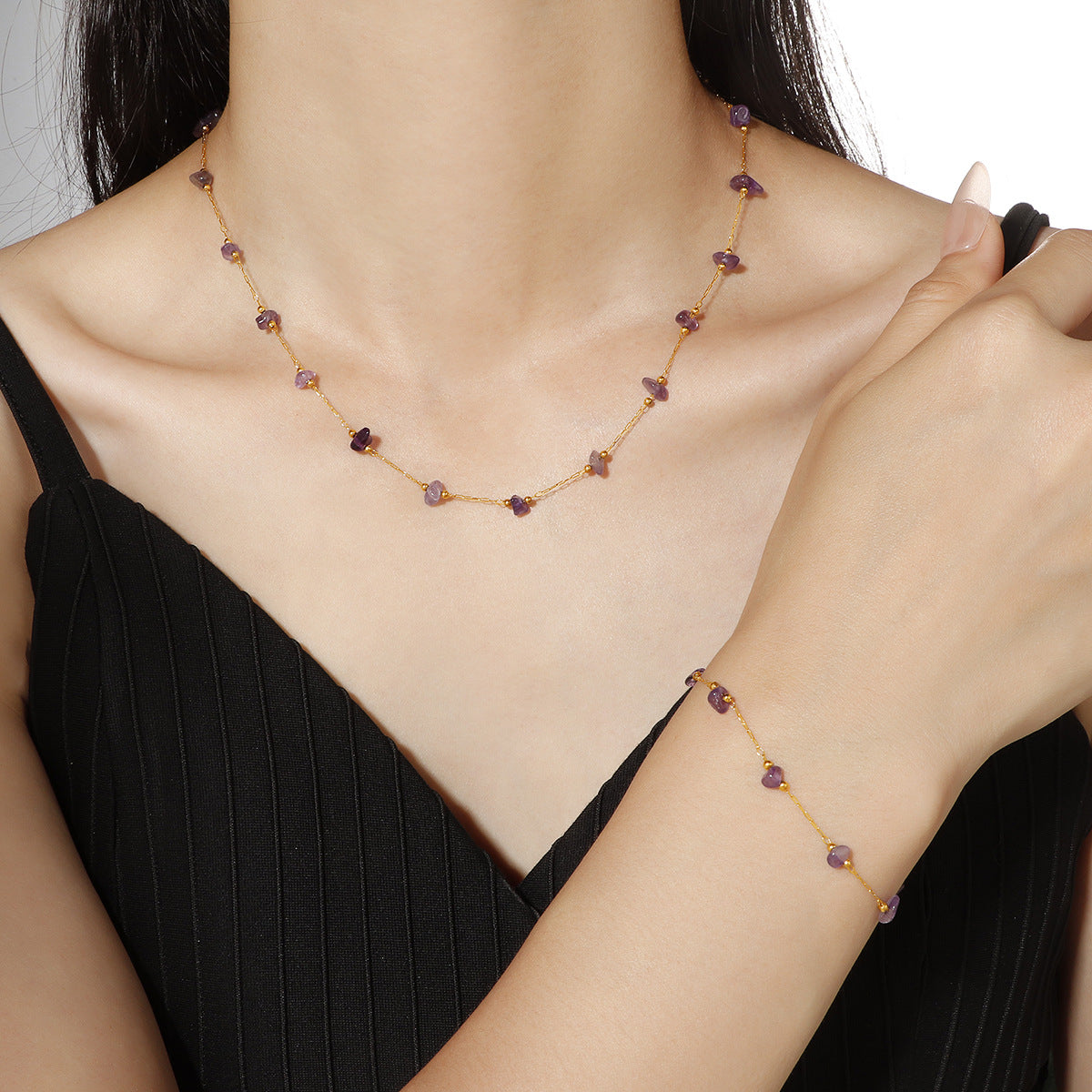 Damen elegante Kette mit Amethyst-Elementen Shop Nory