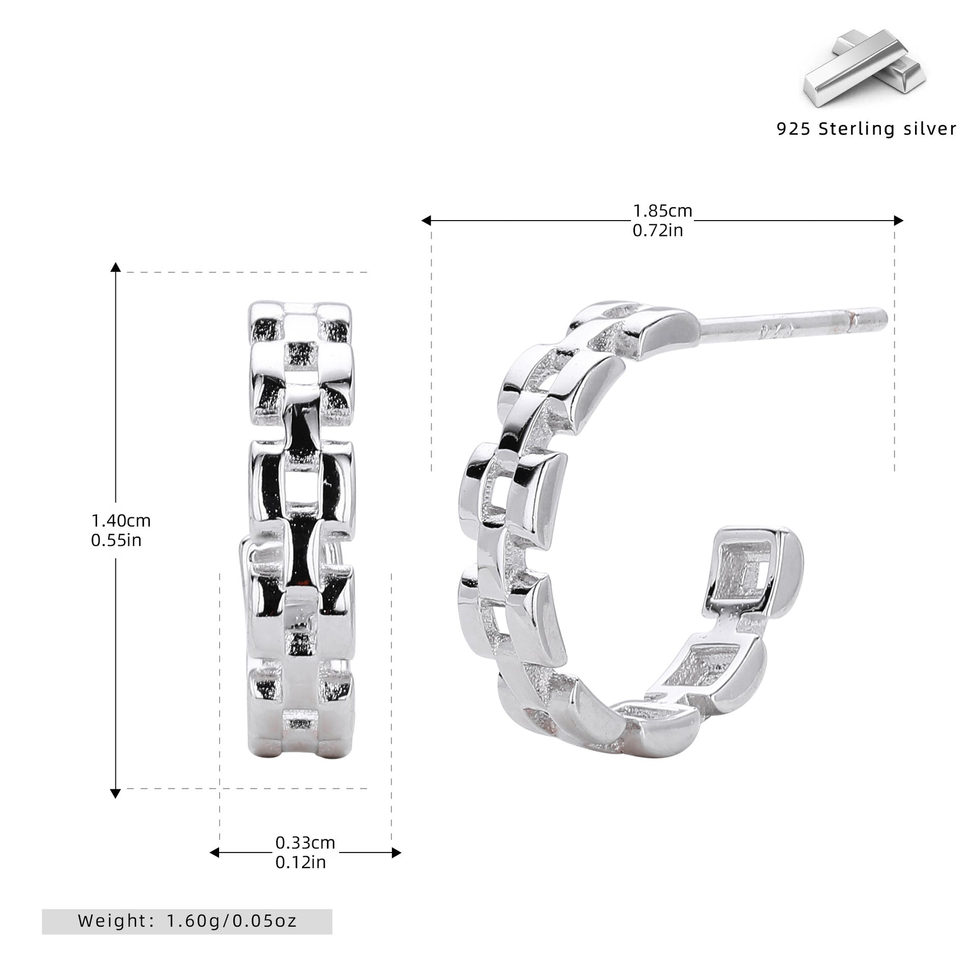 Damen Creolen im modernen Ketten-Design aus hochwertigem 925 Sterling Silber Shop Nory