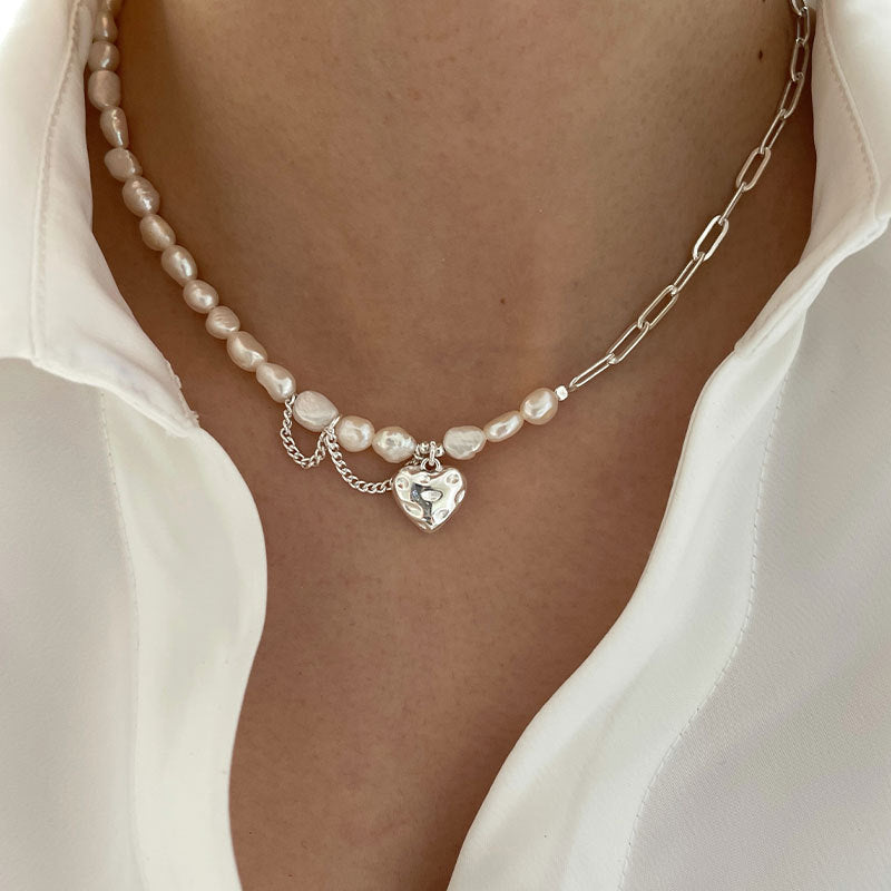 Damen Halskette mit kombiniertem Anhänger aus Perlen und Silber Shop Nory