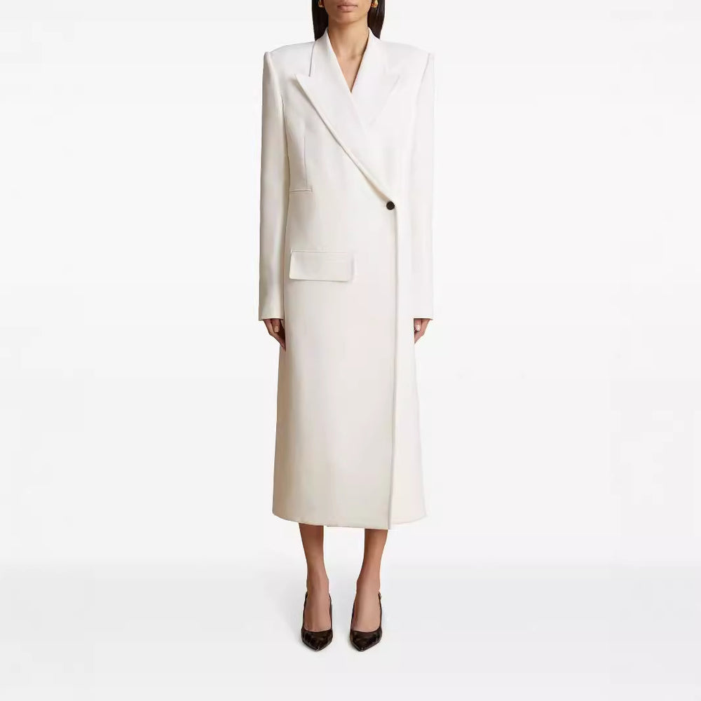 Damen Langes einreihiges Blazerkleid mit schlanker Silhouette und Pattentaschen Shop Nory