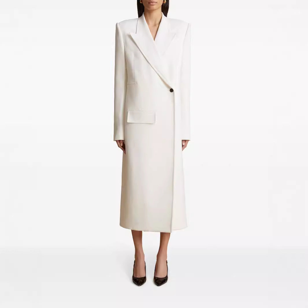 Damen Langes einreihiges Blazerkleid mit schlanker Silhouette und Pattentaschen Shop Nory