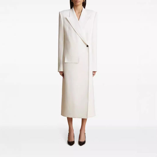 Damen Langes einreihiges Blazerkleid mit schlanker Silhouette und Pattentaschen Shop Nory