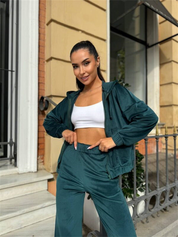 Damen Velours-Zip-Kapuzenjacke mit Marlene-Jogginghose Lounge-Set Shop Nory