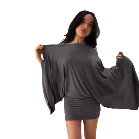 Damen nan schulterfreies Drapiertes Blouson-Top mit weitem Fledermausärmel und tailliertem Bündchen Shop Nory