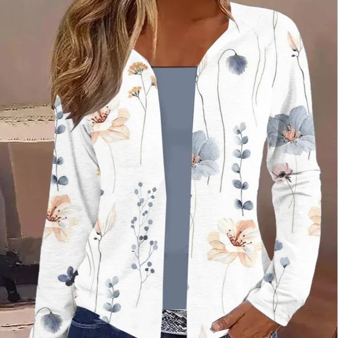 Damen Leichter Offener Strickcardigan mit floralem Aquarellprint und lässigem Fall Shop Nory