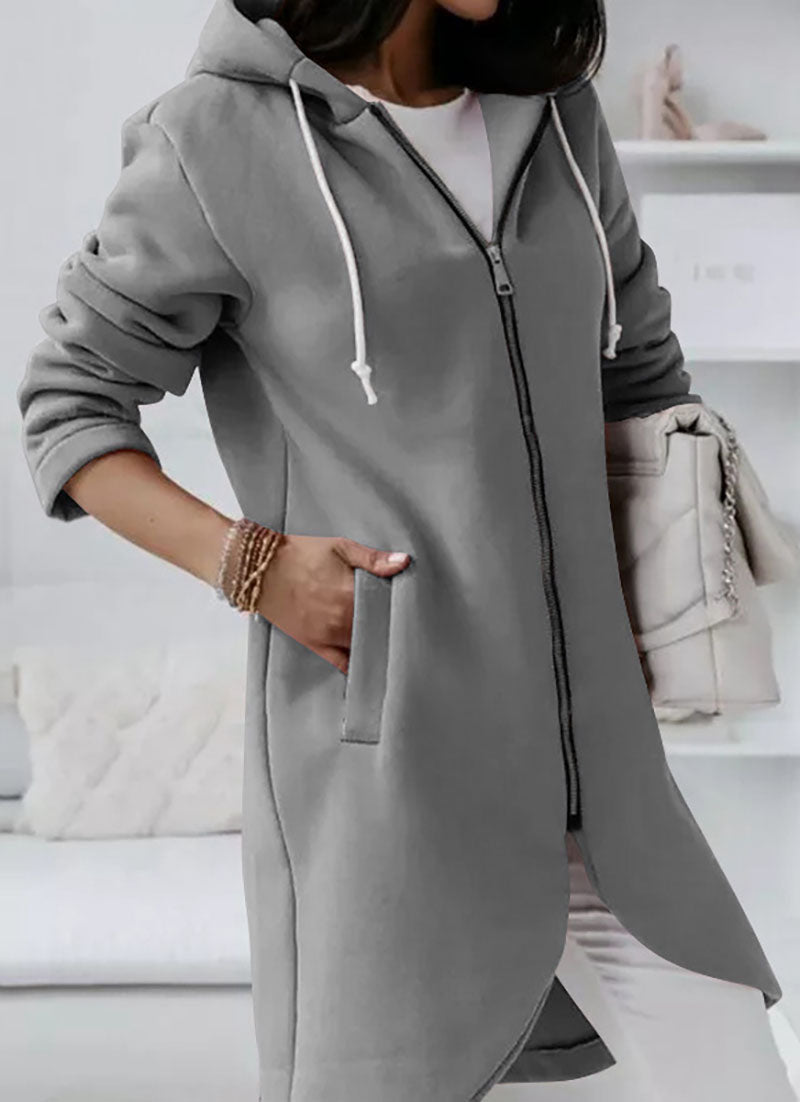 Shopnory | Reißverschluss Kordelzug Midi Kapuzenjacke