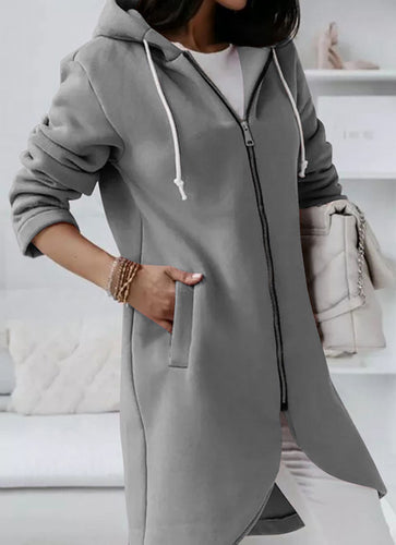 Shopnory | Reißverschluss Kordelzug Midi Kapuzenjacke