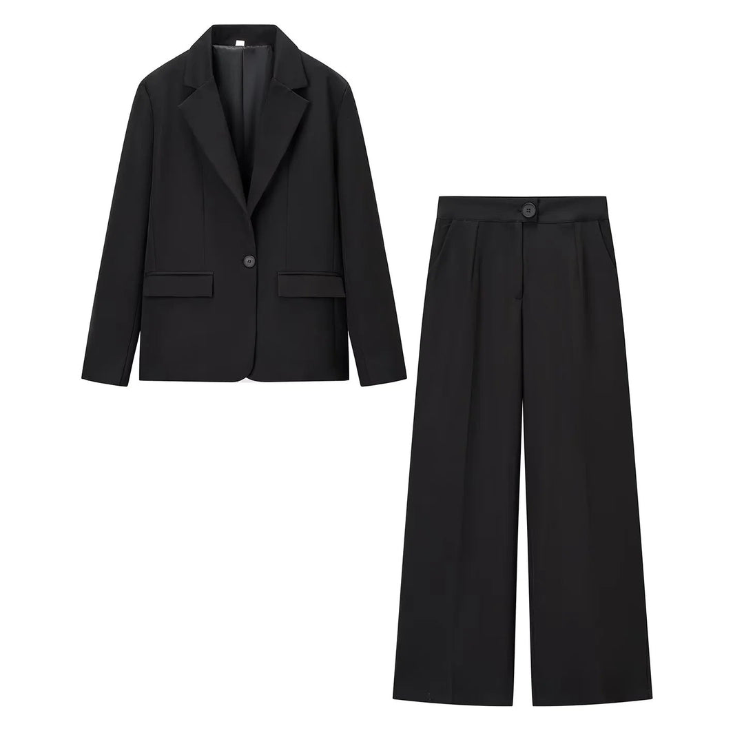 Damen elegantes Anzug-Set mit tailliertem Blazer und weit geschnittenen Hosen