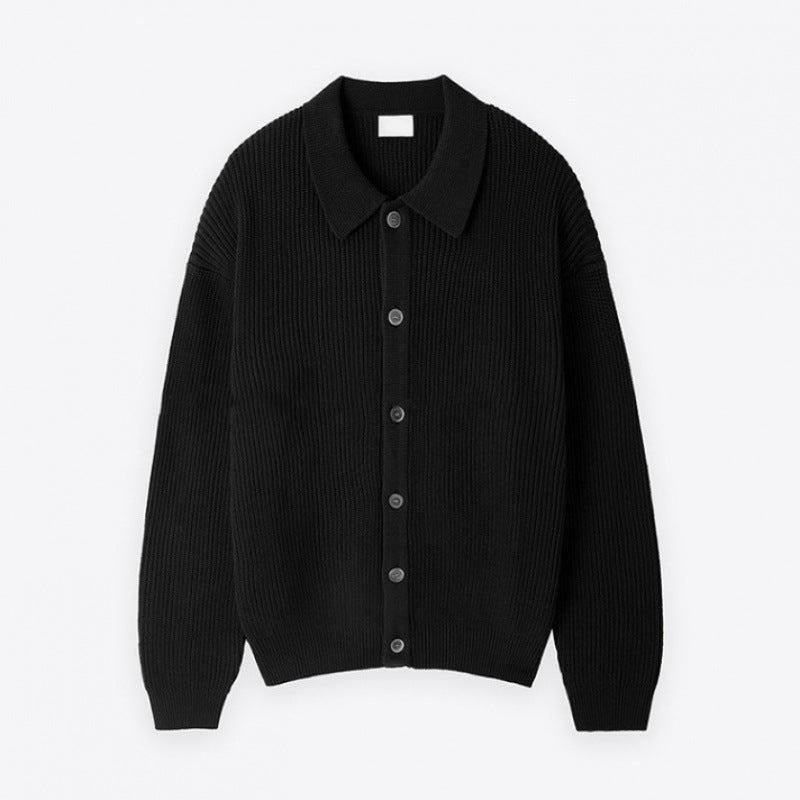 Unisex Grobgerippte Strickjacke mit Hemdkragen und durchgehender Knopfleiste Shop Nory