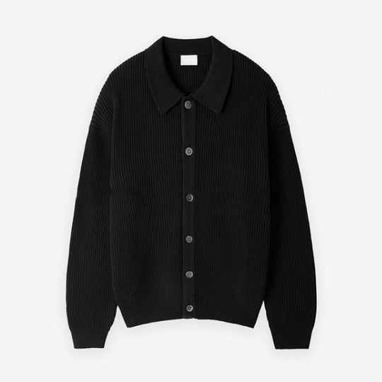 Unisex Grobgerippte Strickjacke mit Hemdkragen und durchgehender Knopfleiste Shop Nory