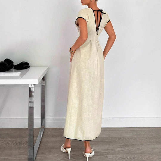 Damen Fließendes Maxikleid mit V-Ausschnitt und schwingendem Rock Shopnory
