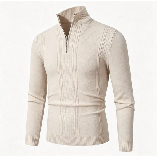 Herren Feiner Halbzip-Rollkragenpullover mit Strukturstreifen und körpernahem Schnitt Shop Nory