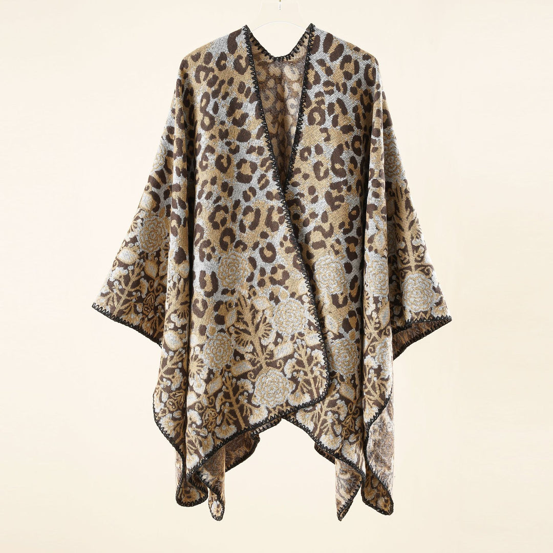 Damen Jacquard-Überwurfponcho im kastigen Kimono-Fall mit floral-animalischem Muster Shop Nory