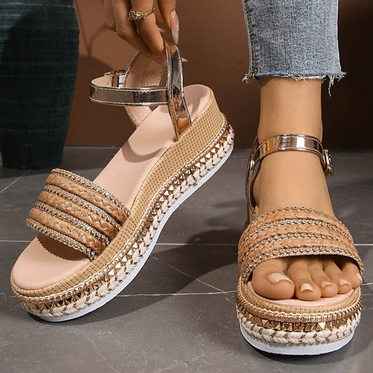 Damen Wedge-Sandaletten mit modischem Glitzer-Riemen und ergonomischem Fußbett Shopnory