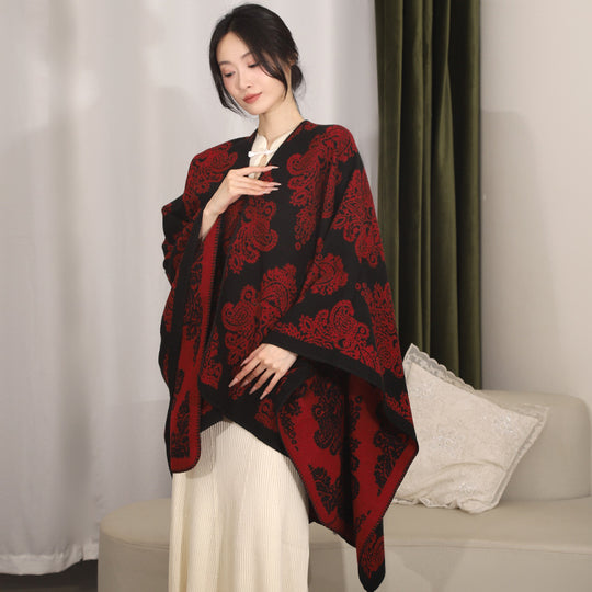Damen Oversize-Wickelcape mit doppelseitigem Jacquard und asymmetrischem Zipfelsaum Shop Nory