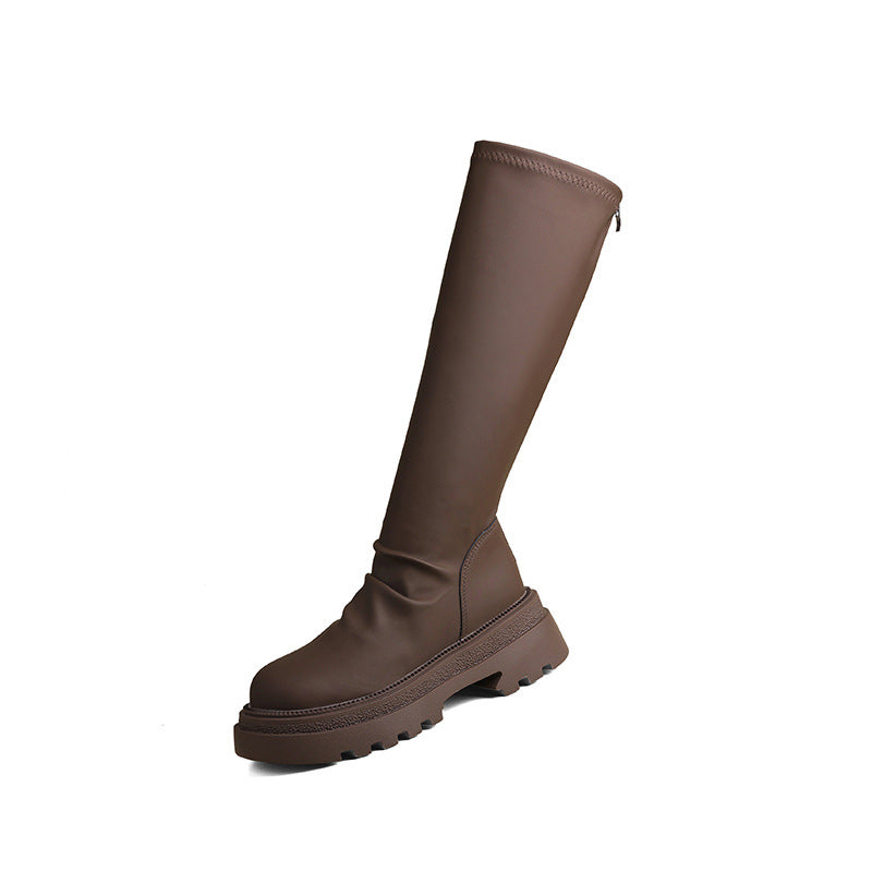 Damen hohe Gummistiefel mit rutschfester Profilsohle und elastischem Schaft
